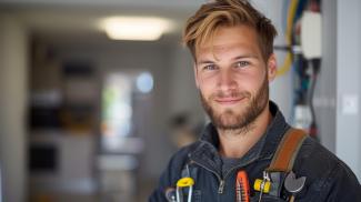 young male electrician looking at camera